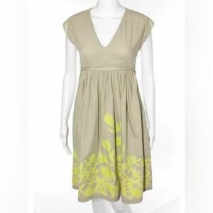 HOSS INTROPIA SPAIN Khaki Tan and Yellow Floral Dress with Colorful Beaded Belt